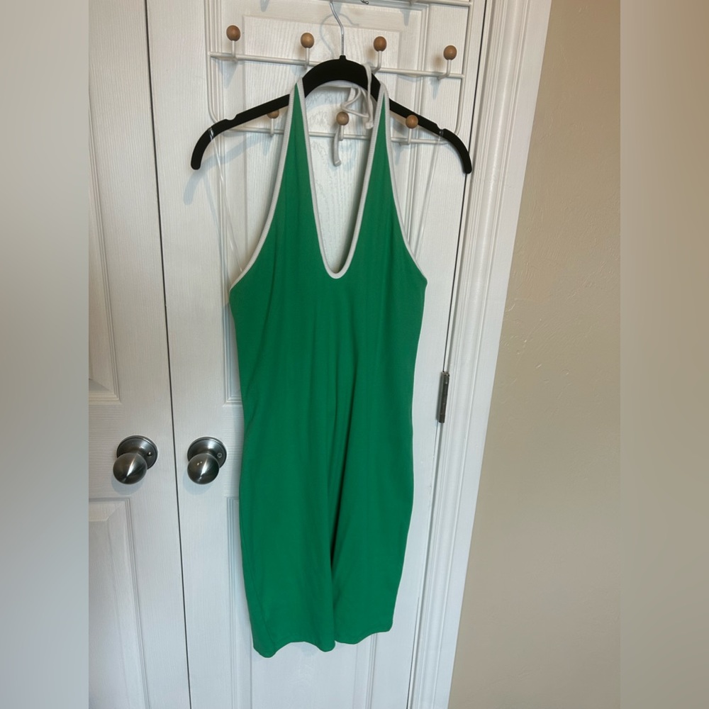 wild fable Green Halter Bodycon Dress with White Trim